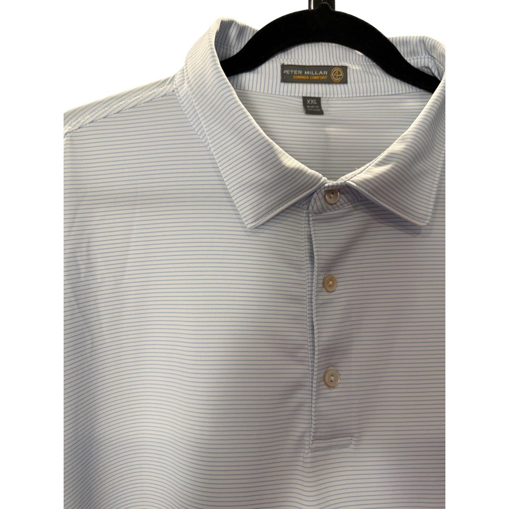 Peter Millar Summer Comfort Polo XXL Blue White Stripe Shirt Nautical PreppyGolf